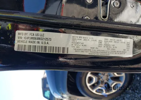 2021 Jeep Cherokee Trailhawk 4X4 z USA, uszkodzony, nr VIN 1C4PJMBX4MD212573